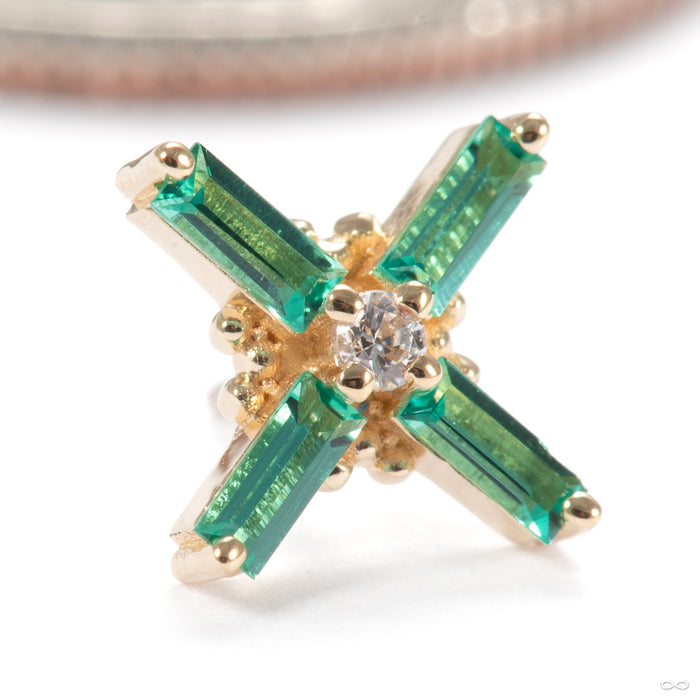 Gaia Press-fit End in 14k Yellow Gold with Chatham Emerald & Clear CZ from BVLA
