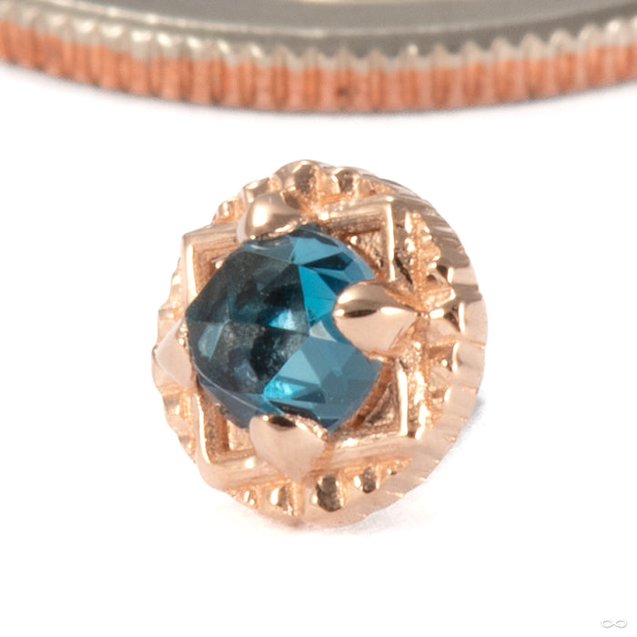 Gemmed Omega 24 Press-fit End in 14k Rose Gold with London Blue Topaz from Tether Jewelry