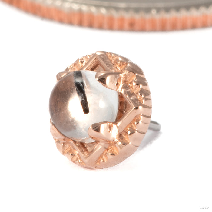 Gemmed Omega 24 Press-fit End in 14k Rose Gold with Tourmalated Quartz from Tether Jewelry
