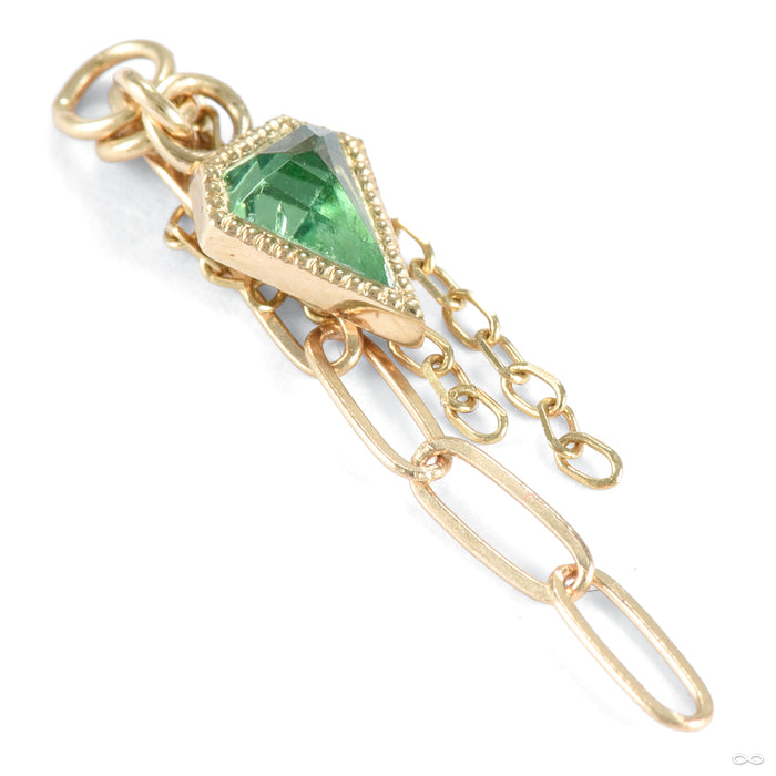 Geometric Millgrain Bezel Chain Charm in Gold from Mettle and Silver in yellow gold with tsavorite garnet