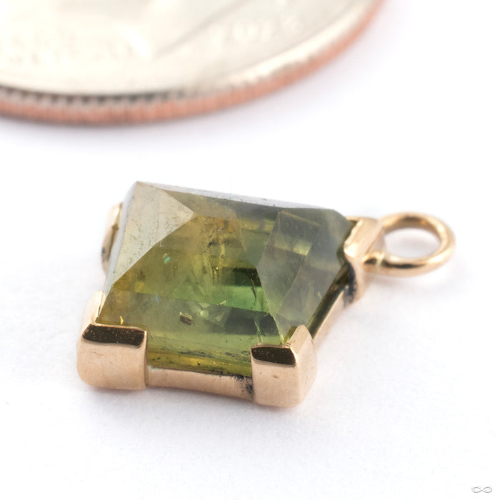 Geometric Partial Bezel Charm in Gold from Mettle and Silver in 14k Yellow Gold with Green Kenya Sapphire