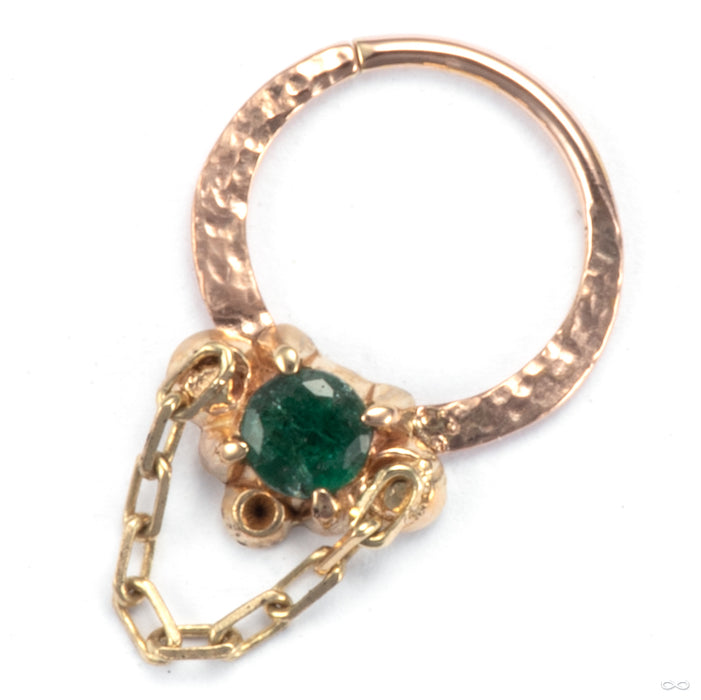 Hammered Amulet Seam Ring in 14k Rose & Yellow Gold with Emerald from Sacred Symbols