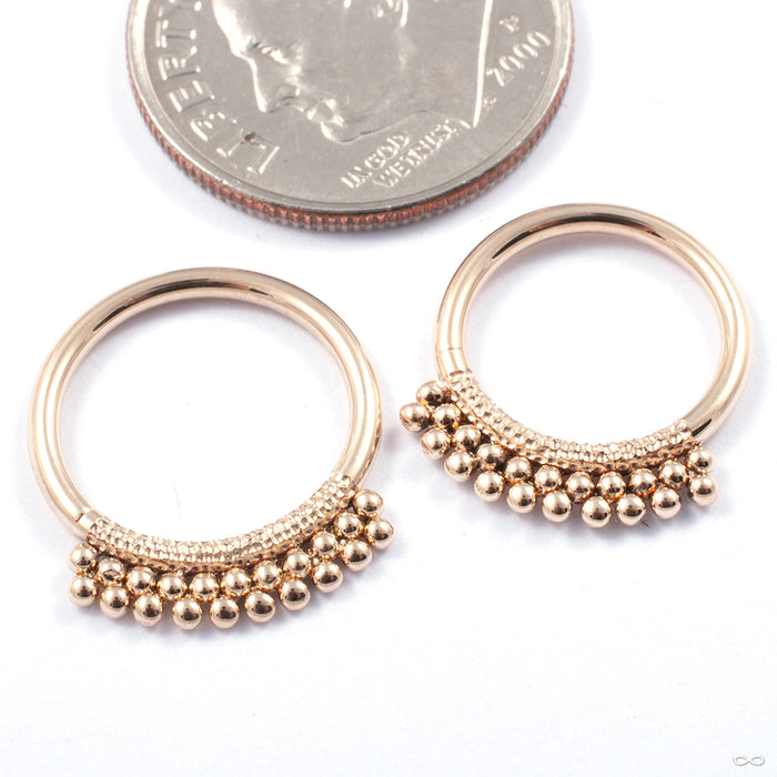 Hammered Beaded Seam Ring in Gold from Dusk Body Jewelry in yellow gold with a double row of beads