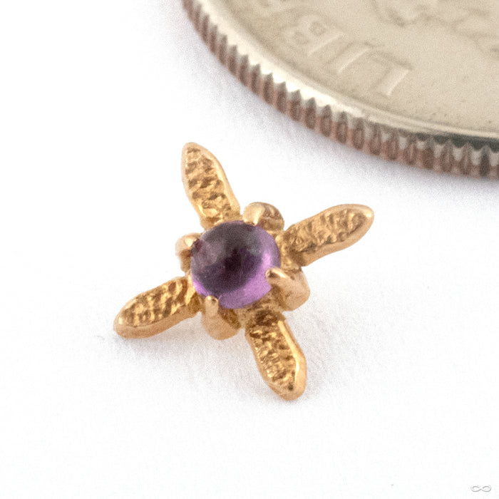 Hammered Fan with Stone Threaded End in 15k Yellow Gold with Amethyst from Kiwii Jewelry