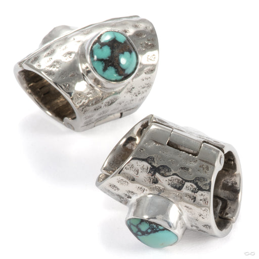 Hammered Lobe Clickers in White Brass with Turquoise with Gemstones from Oracle