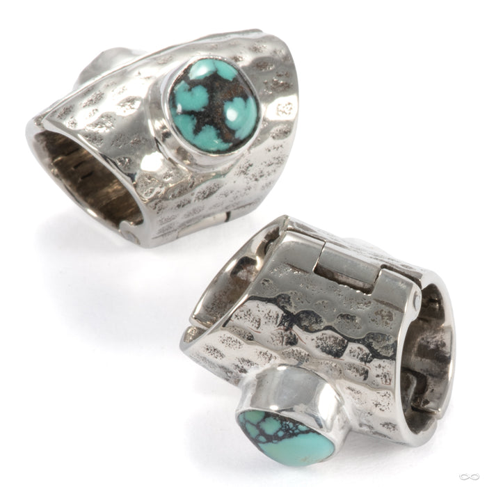 Hammered Lobe Clickers in White Brass with Turquoise with Gemstones from Oracle
