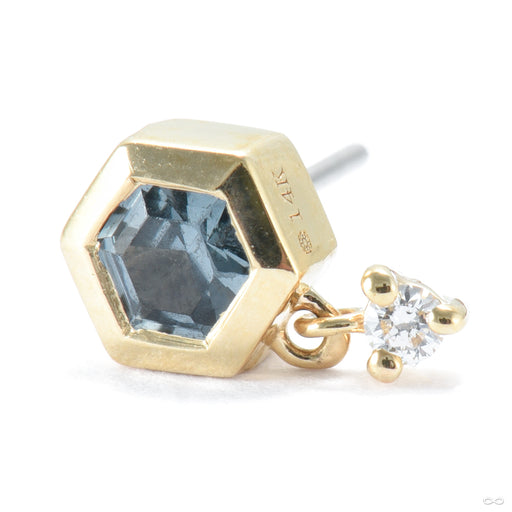 Hexagon Press-fit End in Gold from Modern Mood with blue gray spinel and diamond