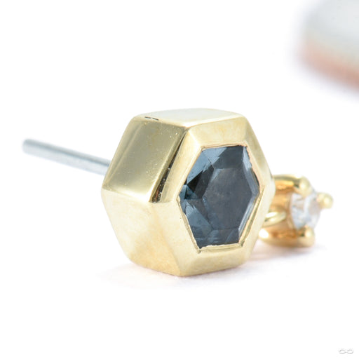 Hexagon Press-fit End in Gold from Modern Mood with blue gray spinel and diamond