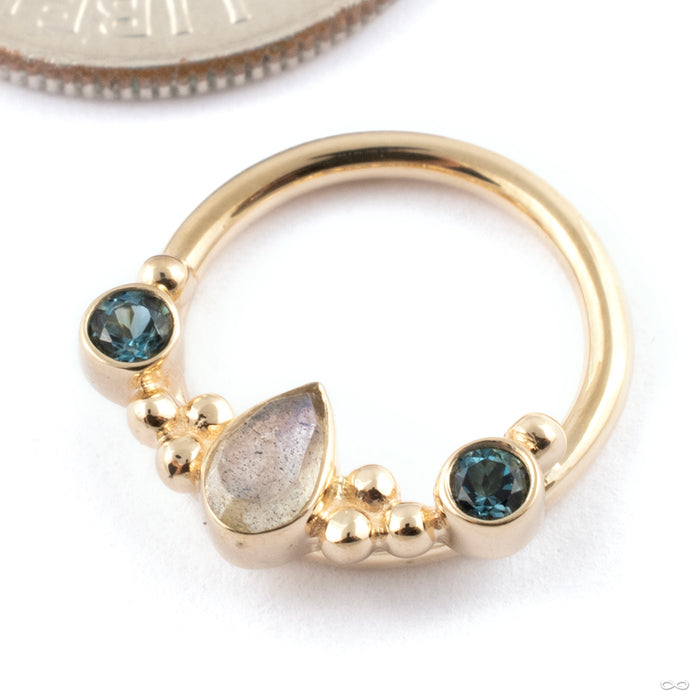 Inside Out Eden Pear Seam Ring in Gold from BVLA in 14k Yellow Gold with Labradorite and London Blue Topaz