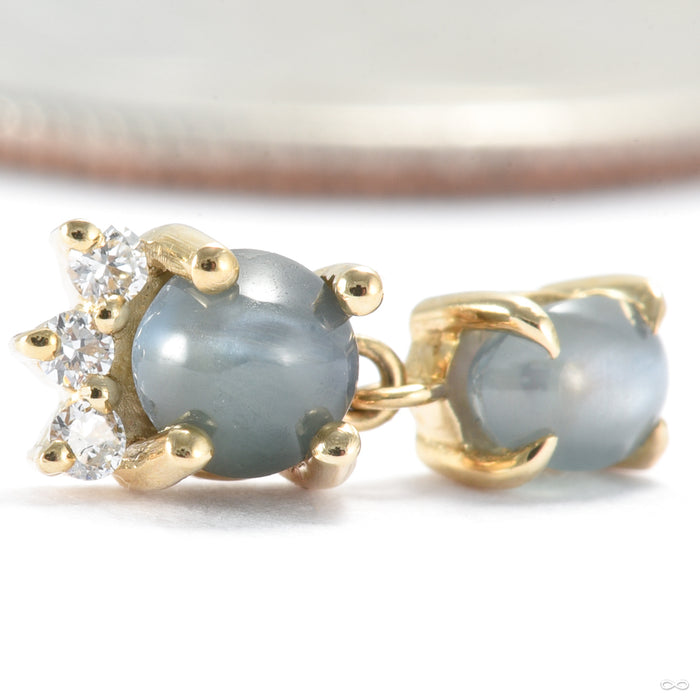 Leia Dangle Press-fit End in Gold from Modern Mood with cat's eye alexandrite & diamond