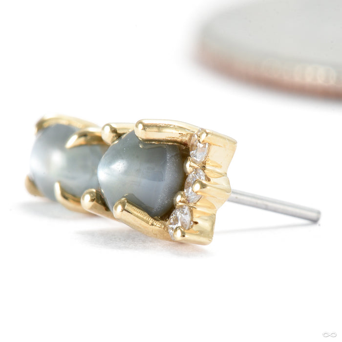 Leia Dangle Press-fit End in Gold from Modern Mood with cat's eye alexandrite & diamond side view