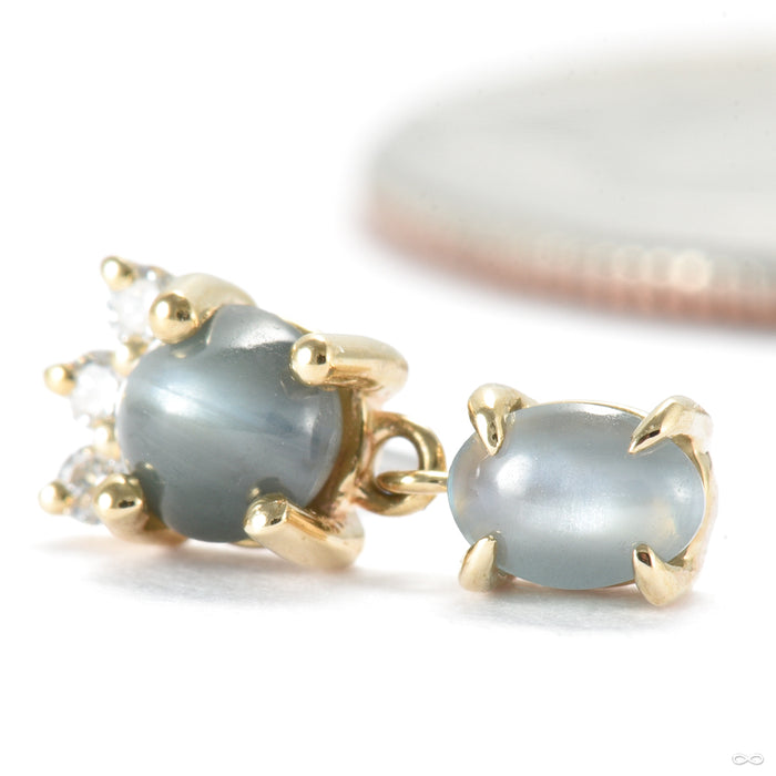 Leia Dangle Press-fit End in Gold from Modern Mood with cat's eye alexandrite & diamond