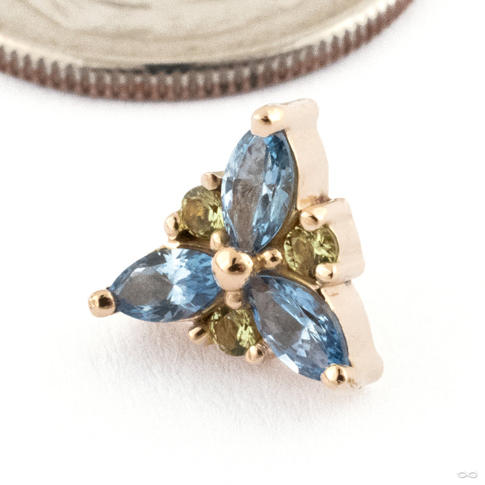 Lilith Press-fit End in Gold from Dusk Body Jewelry in 14k Yellow Gold with Aquamarine & Peridot