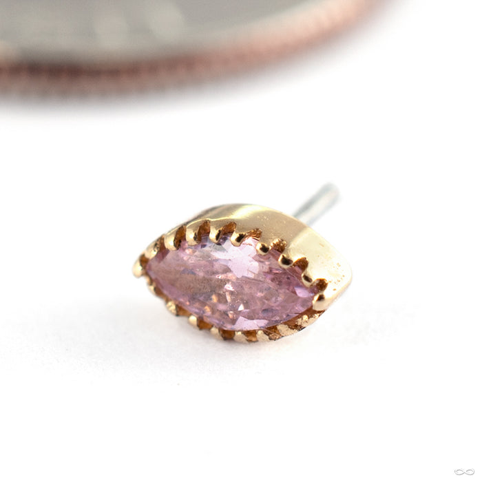 Marquis Scalloped Press-fit End in 14k Yellow Gold with Pink CZ from Tawapa