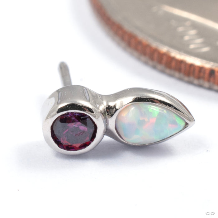 Medal Teardrop Press-fit End in Gold from Auris Jewellery in white gold with red cz and white opal