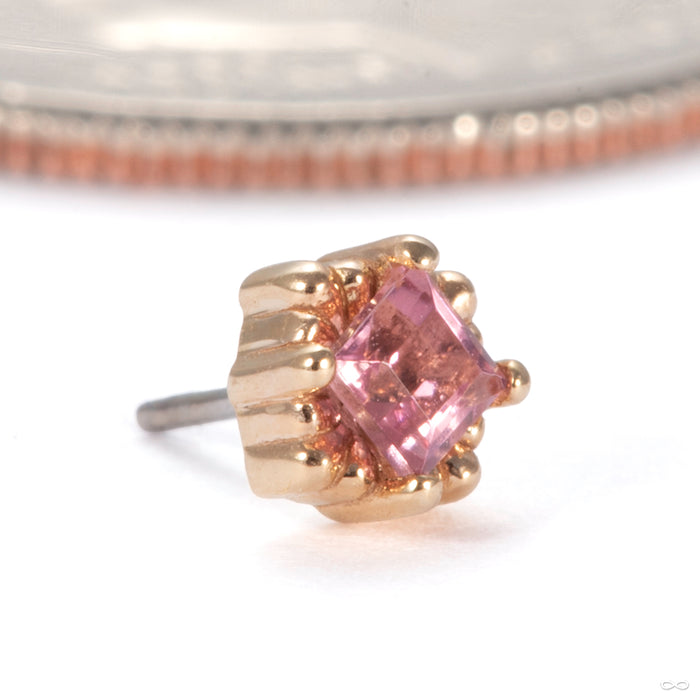 Melange Princess Press-fit End in 14k Yellow Gold with Pink Tourmaline from Tether Jewelry