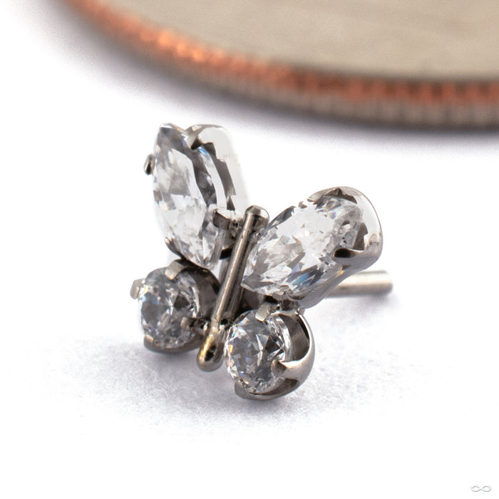 Mini Papillon Press-fit End in Titanium with Clear CZ from Canasteel Jewelry