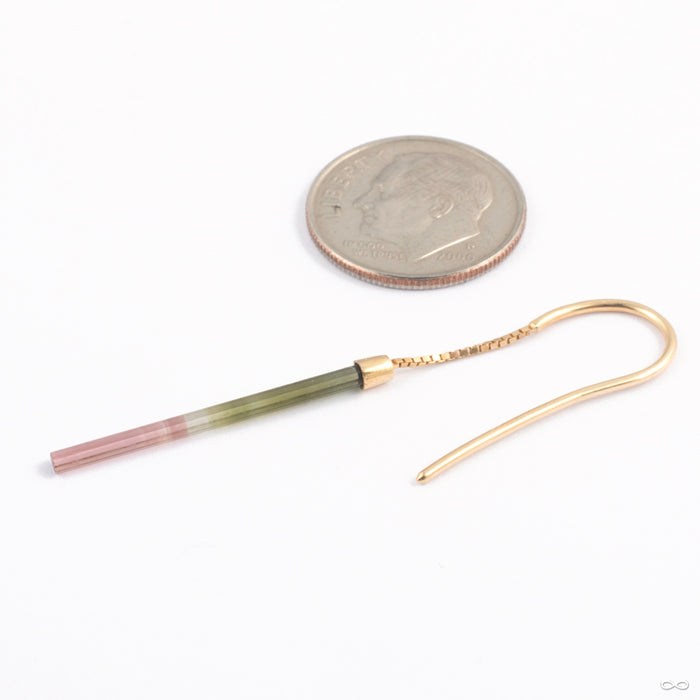 Mini Swan Threader in Gold from Quetzalli in yellow gold with watermelon tourmlaine