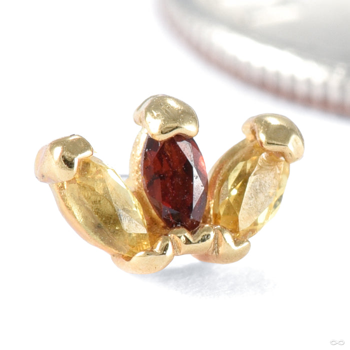 Mini Triple Marquise Press-fit End in Gold from Quetzalli in yellow gold with garnet and yellow sapphire