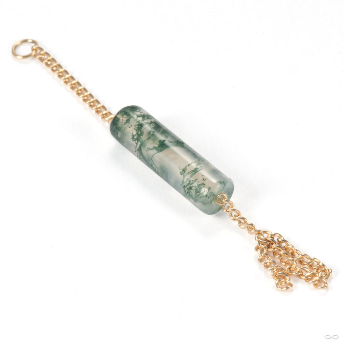 Moss Agate Duster Charm in 14k Yellow Gold from Hialeah mobility detail
