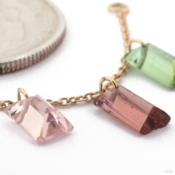 Natural Tourmaline Chain in 14k Yellow Gold with Pink and Green Tourmaline from Diablo Organics detail photo