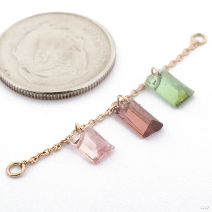 Natural Tourmaline Chain in 14k Yellow Gold with Pink and Green Tourmaline from Diablo Organics