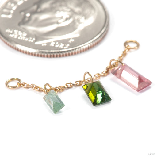 Natural Tourmaline Chain in 14k Yellow Gold 23mm with Olive, Pink, & Teal Tourmaline from Diablo Organics