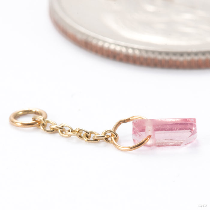 Natural Tourmaline Charm in Gold from Diablo Organics with pink tourmaline