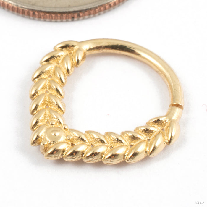 Olive Branch Seam Ring in Gold from Tawapa in yellow gold with cz back view