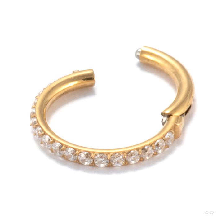 Outward-facing Gem Clicker in yellow-PVD-coated titanium with Clear 
CZ from Diablo Organics open