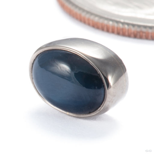 Oval Cabochon Press-fit End in 14k White Gold with Blue Sapphire from Quetzalli