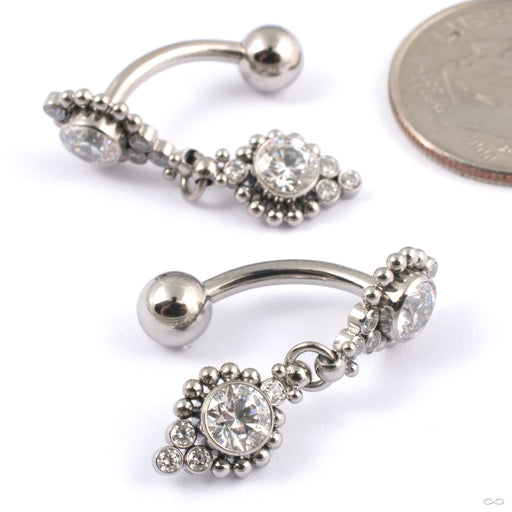 Rayan Threaded Dangle Navel Curve in Titanium from LeRoi in varying lengths
