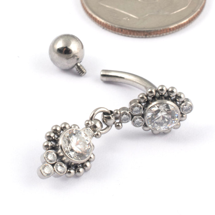 Rayan Threaded Dangle Navel Curve in Titanium from LeRoi open detail photo