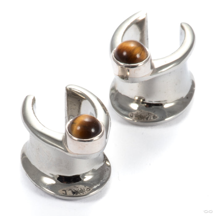 Saddle Spreader Weights with Gemstones in White Brass with Yellow Tiger Eye from Oracle