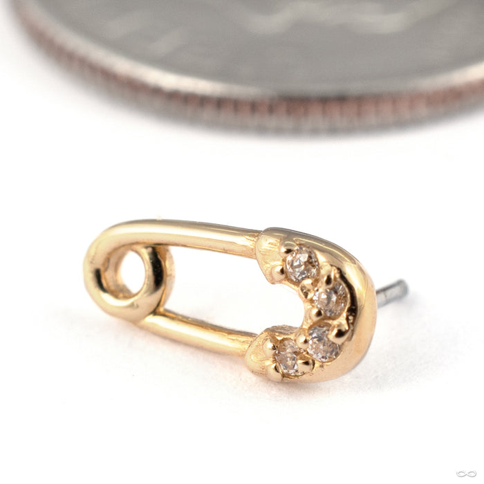 Safety with Gemstones Press-fit End in 14k Yellow Gold with Clear CZs from Tawapa