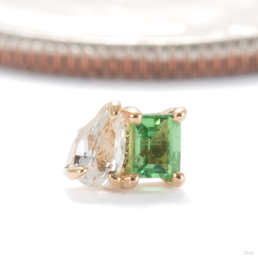 Side Piece Press-fit End in 14k Yellow Gold  with Tsavorite Garnet & White Sapphire from Ember Body Jewelry