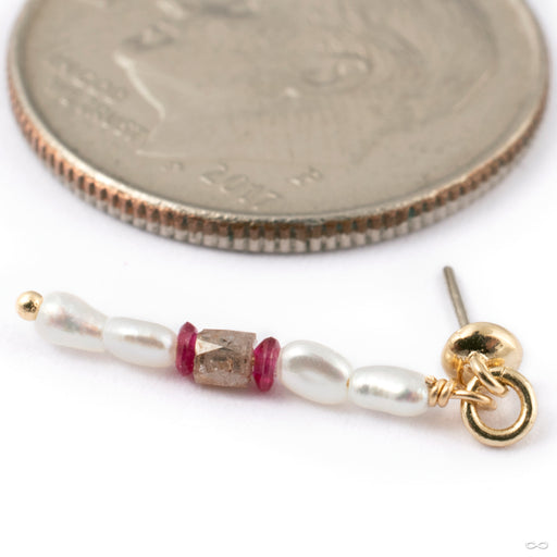 Sticks and Stones Press-fit End in Gold from Pupil Hall in 14k yellow gold with diamond, ruby and white pearl