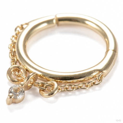 Stoned Chained Clicker in 14k Yellow Gold with White Sapphire from Pupil Hall