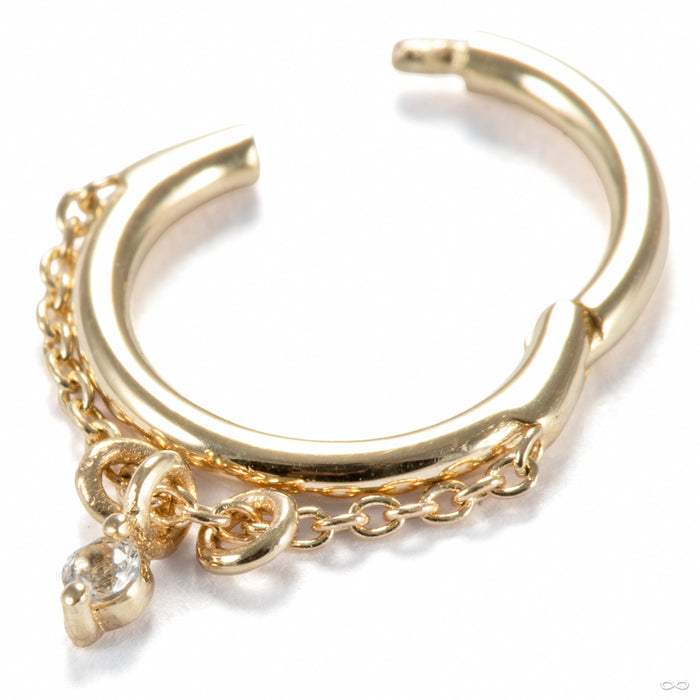  Stoned Chained Clicker in 14k Yellow Gold with White Sapphire from Pupil Hall open detail