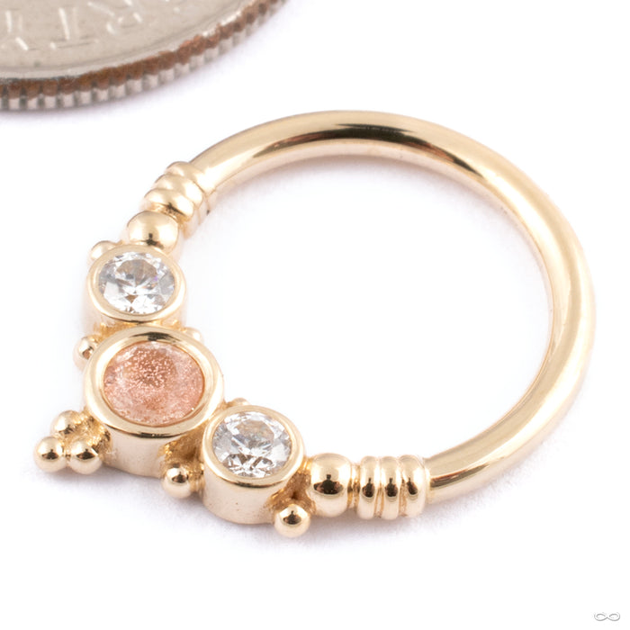 Sylvie Seam Ring in Gold from BVLA in 14k Yellow Gold with Oregon Sunstone and Clear CZ