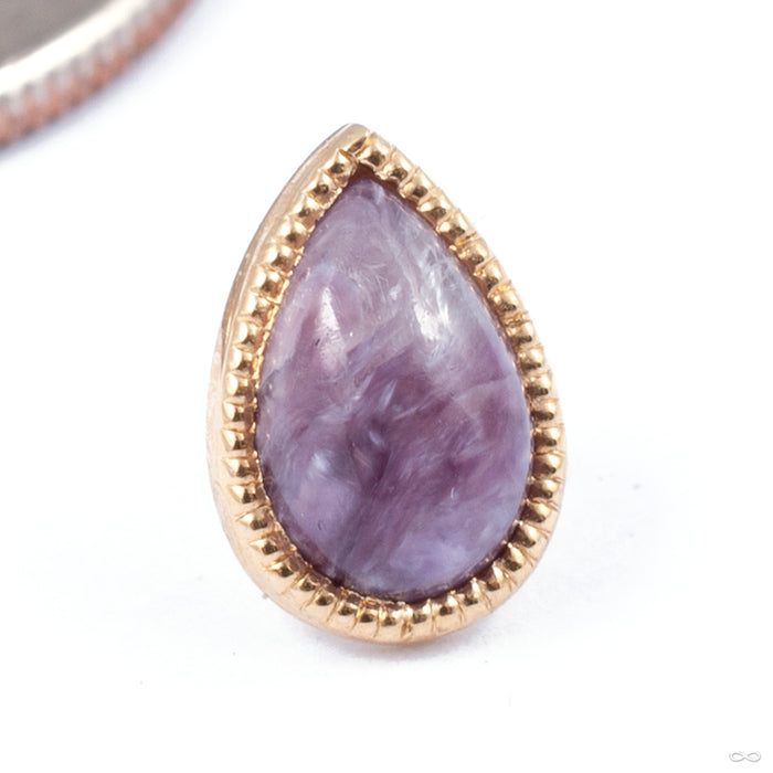 Teardrop Grizant Cabochon Press-fit End in Gold from Auris Jewellery in yellow gold with charoite
