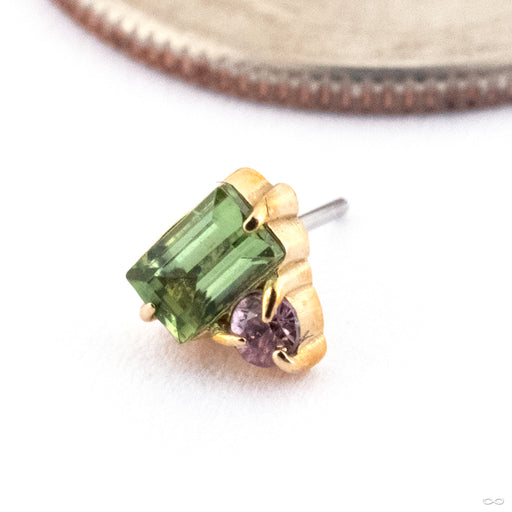 Tender Press-fit End in Gold from Maya Jewelry in 14k Yellow Gold Sea Foam Tourmaline and Light Pink Sapphire