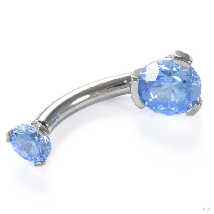 Three Prong Gem Curved Barbell in Titanium with Arctic Blue CZ from Industrial Strength
