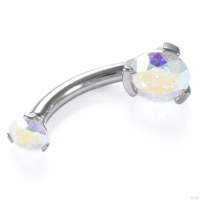 Three Prong Gem Curved Barbell in Titanium with Aurora Borealis CZ from Industrial Strength