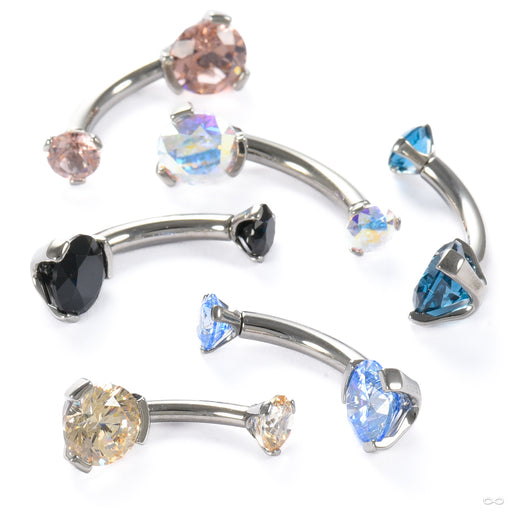 Three Prong Gem Curved Barbell from Industrial Strength with various stones