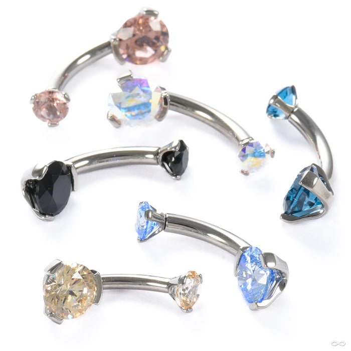 Three Prong Gem Curved Barbell from Industrial Strength with various stones