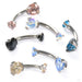 Three Prong Gem Curved Barbell from Industrial Strength with various stones