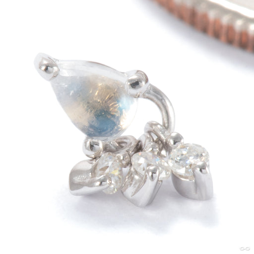 Tinsel Press-fit End in 14k White Gold with Blue Moonstone and Moissanite from Ember Body Jewelry