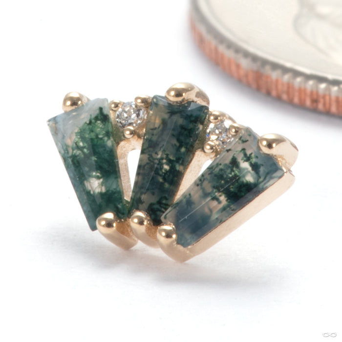 Triple Crown Press-fit End in 14k Yellow  Gold with Moss Agate & Clear CZ from Oracle