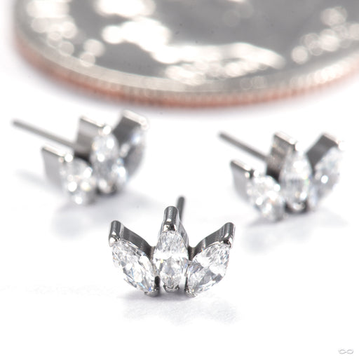 Triple Gemstone Marquise Press-fit End in Titanium with 3mm stones Clear CZ from Diablo Organics group